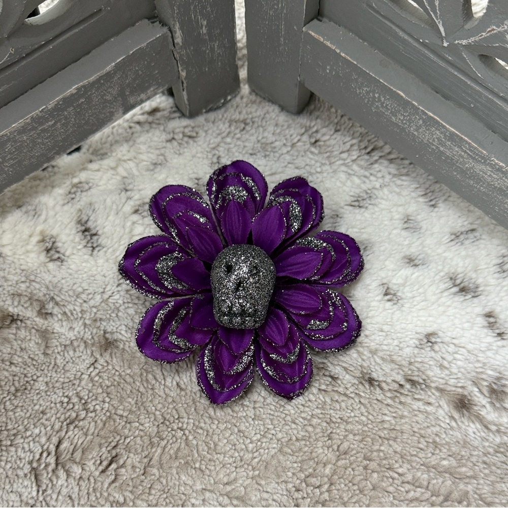Purple sugar skull floral hair clip Halloween Dia De Los Muertos Day of the Dead
